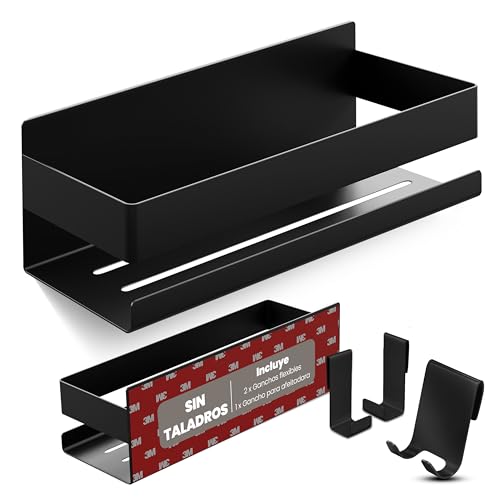 LIEBHEIM Estanteria Baño - Estanteria Ducha - Estante Baño -Cesta Ducha - Estantería Ducha - Shower Shelf - Organizador Ducha - Montaje con cinta adhesiva o adhesivo fuerte - Aluminio negro