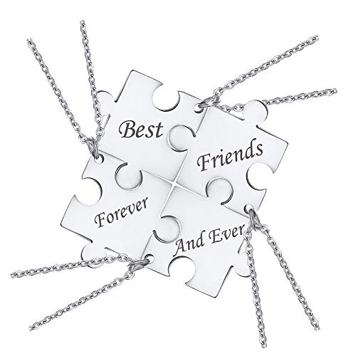 XUANPAI 4Pcs Stainless Steel Customize Matching Puzzle Piece Necklace Best Friends BFF Friendship