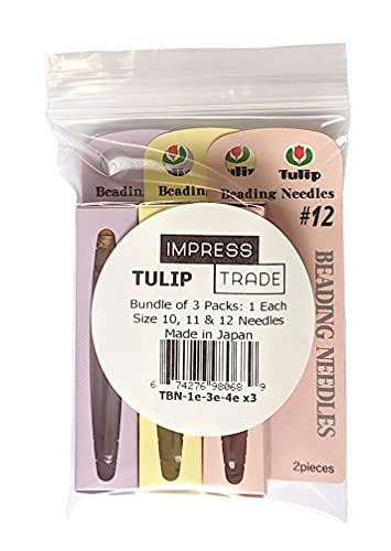Impress Trade Tulip Beading Needles Bundle Of 3 Packs: Size 10, Size 11 & Size 12-1 Pack Of Each - Tbn-001E, Tbn-003E, Tbn-004E, Japanese Needles For Seed Beads #TOP4