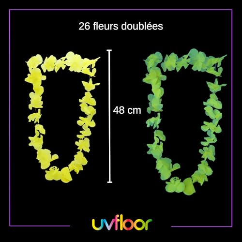 UV FLOOR - Neonfarbene Blumenkette - Premium-Qualität - Neonfarbenes Zubehör - Party - Kostüm - Neongelb - 12er-Set