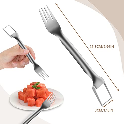 2 Pack Watermelon Fork Slicer Cutter, 2-in-1 Summer Watermelon Fruit Cutter, Portable Stainless steel Watermelon Slicer, Fruit Salad Knife Fork