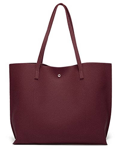 Dreubea Women's Soft Faux Leather Tote Shoulder Bag from, Big Capacity Tassel Handbag Dark Red