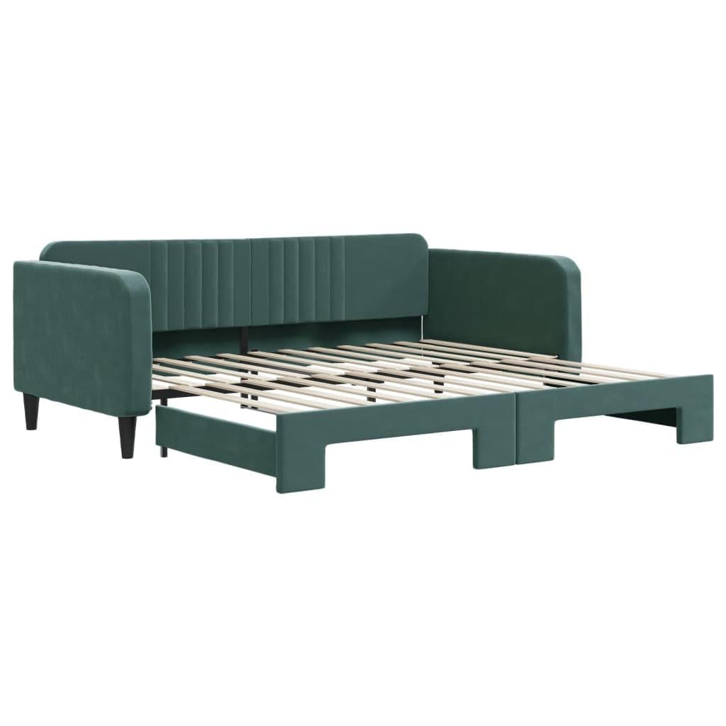 Rozkładane łóżko dzienne, ciemnozielone aksamit, 100 x 200 cm, sofa z funkcją spania 2 w 1 z wytrzymałego metalu i litego drewna, nowoczesne wzornictwo do salonu i sypialni, wszechstronne