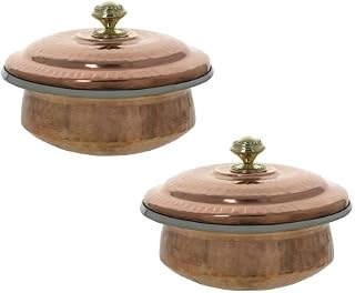 Tableware Indian Set of 2 Copper Serving Bowl Tureens with Lid 500 Ml
