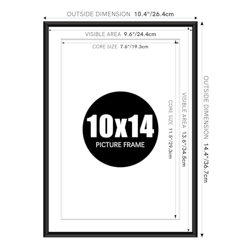 Hesmor 10 X 14 Inch Picture Frame Black Aluminum Acrylic Photo Frames 4 Packs Wall Hanging Post Frame With Plexiglass Window For Display, Landscape Or Portrait With Mat For 8 X 12 Inch - 2