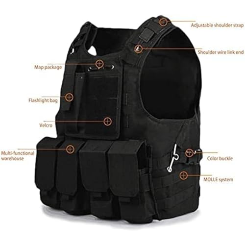 Chaleco táctico para jóvenes ajustable de nailon con bolsas extraíbles 6