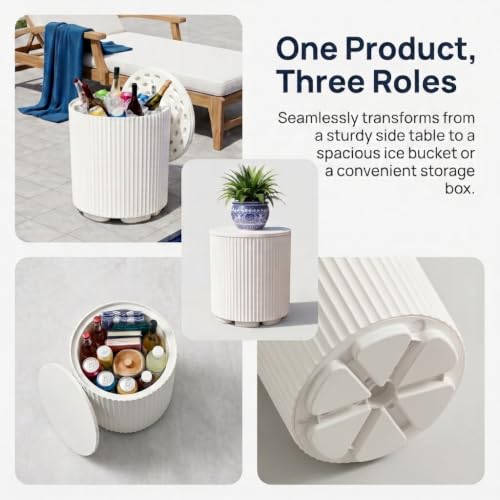 Zapdos 3-in-1 Outdoor Cooler Side Table, Broad Fluted Design, 16.65in Gallon Patio Ice Bucket, 330lbs Capacity, No Assembly, Cooler Table for Patio Parties Picnics Beach BBQ, White by Zapdos - Used condition - Image 7
