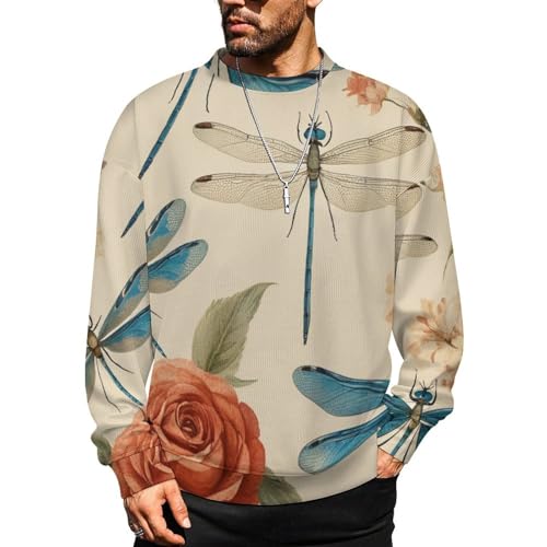 MoBlinko Boho Dragonfly Mens Sweater Crewneck Sweater Lightweight Sweaters for Men Long Sleeve Pullover