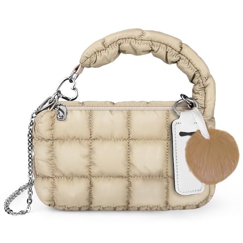 bvya Two Sizes Quilted Wristlet Bag for Women, Puffer Handbags,Evening Bags,Charm Lipstick Bag