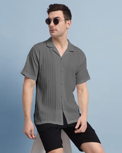 Image of Noble Monk Men's Polyester Regular Fit Solid Casual Shirt |Half Sleeve | |Stylish Shirt