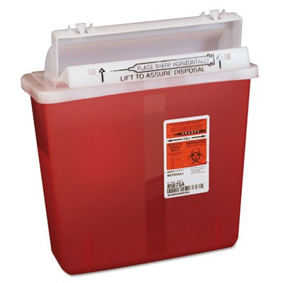 Sharps Containers, Polypropylene, 5 qt, 4 3/4 x 10 3/4 x 11 1/2, Red (18 Pack)
