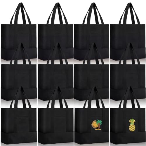Sanwuta 12 Pcs Mini Canvas Tote Bags Bulk with Pocket, Classic Black
