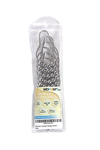 Wonder4Home Stainless Steel Shower Curtain Hooks, Set Of 12, Polished Chrome #TOP3