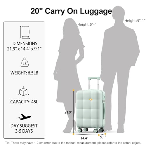 MGB Carry On Luggage 22x14x9 Airline Approved, 100% PC Hard Shell Carry On Suitcases with Spinner Wheels and TSA Lock, Suitcases with Wheels for Men Women, Aquamarine3