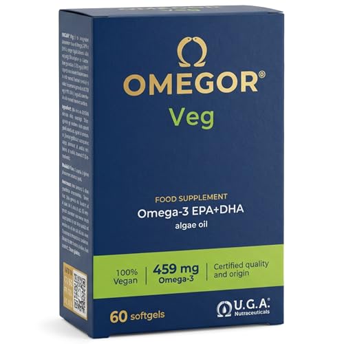 Omegor Veg – 835 mg veganes Omega-3 aus Algenöl – Omega 3 Kapseln mit 250 mg DHA und 125 mg EPA pro Kapsel – 100% vegan & IFOS-zertifiziert – 60 Algenöl Kapseln im 2-Monatsvorrat