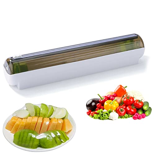 SDLK MiLan Reusable Plastic Wrap Dispenser with slide Cutter，Cling Film Cutting ，Kitchen Organizer for Drawer，Refillable Food Cling Wrap Dispenser (Green)