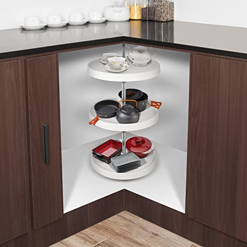 Duwee 3 Tier Lazy Susan Cabinet Corner Organizer,Turntable For Cabinet Blind Corner Lazy Susan,3 Tier Rotating Storage Shelf Rack Organizer With Telescoping Shaft, White #TOP4