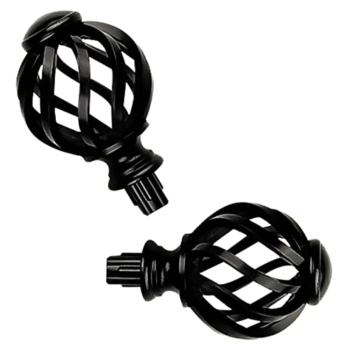 Gorgecraft 2Pcs Round Curtain Rod Finials Drapery Pole Ball End Black Window Treatment Finials Twisted Cage Replacement Decorative End Head Caps For Home Office 3/4 Inch Curtain Rod #TOP17