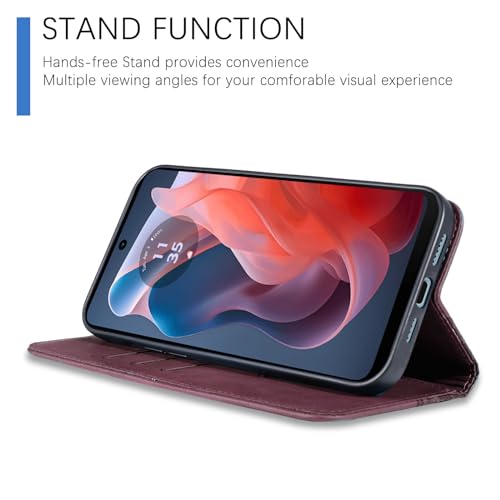 Image of Wallet Case for Motorola Moto G Play 5G (2024) 6.5 inch - Moto G 5G 2024 Flip case, PU Leather Strong Magnetic Folio Phone Cover with Card Holder Slots, Wine Red