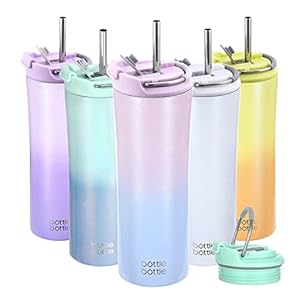 BOTTLE BOTTLE Insulated Coffee Tumblers with Dual-use Lid and Straw Double Walled Iced Travel Coffee Mug for Woman and Man 18 oz Stainless Steel Tumbler with Handle(Pink Blue