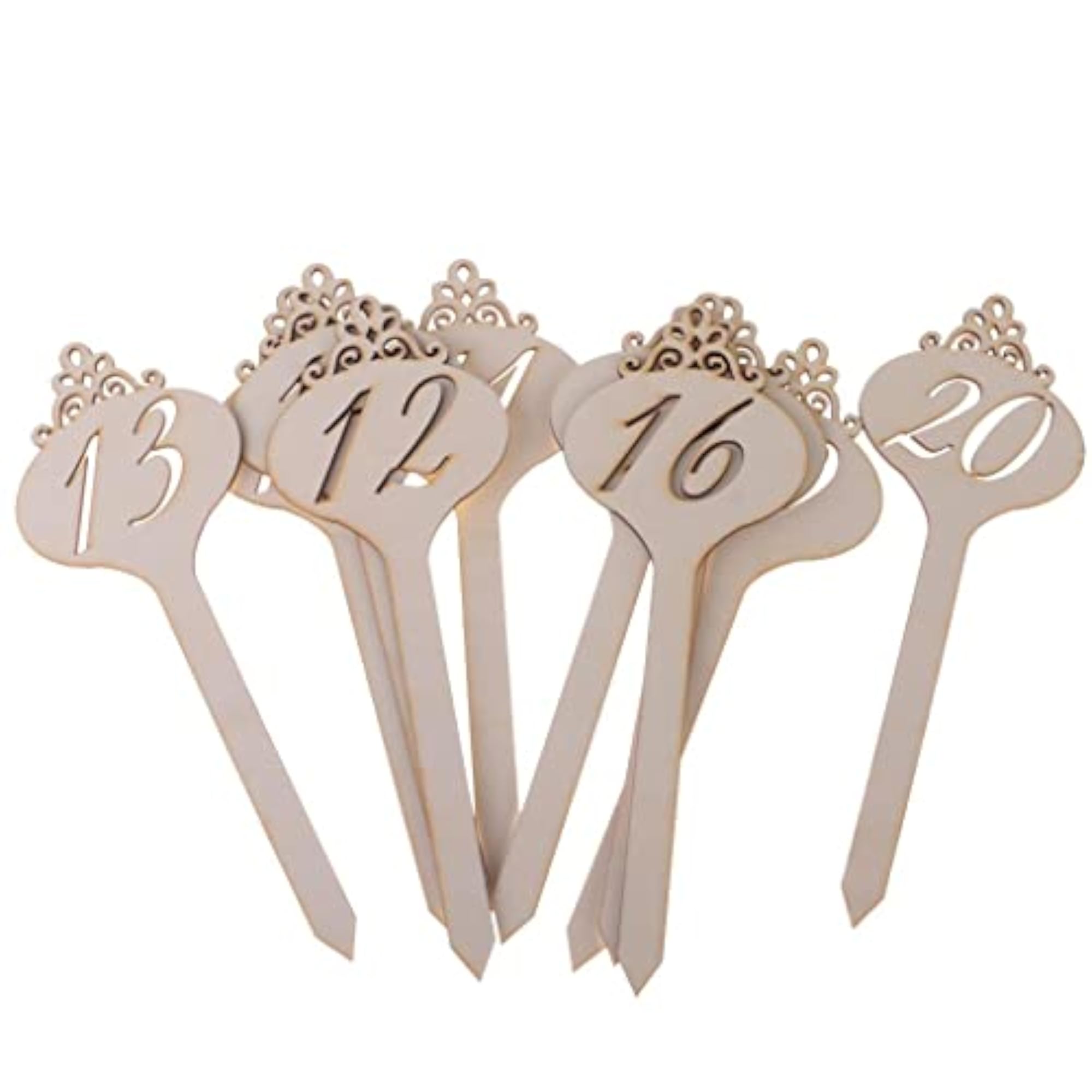 10pcs Wooden Crown Table Number On Sticks for Wedding Decoration
