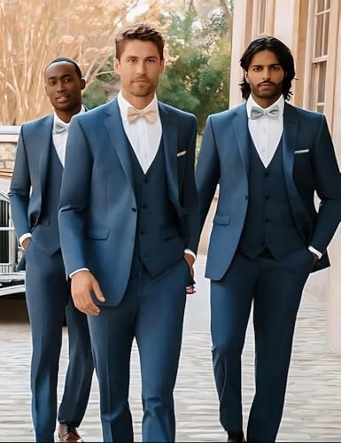Men's 3 Piece Suit Men Slim Fit One Button Blazer Solid Wedding Party Suit Jacket Vest Pants Set3