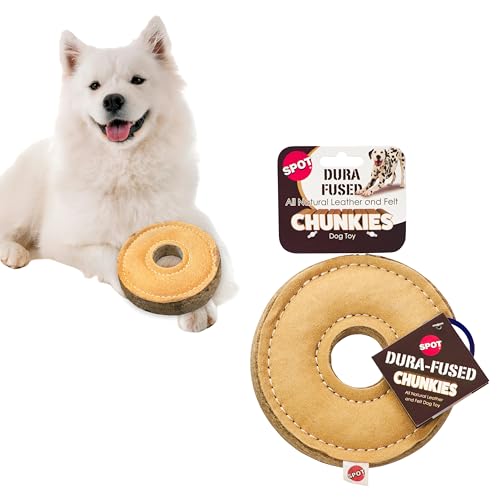 SPOT Dura-Fused Chunkies Ring Dog Toy Natural Leather and Felt Durable Chew Toy for Aggressive Chewers No Squeak or Fluff for Adult Dogs and Teething Puppies 6 in