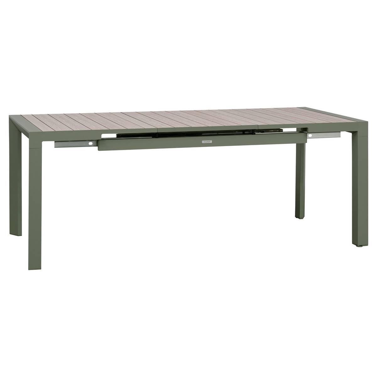 Hespéride - Table de Jardin Extensible Evasion Vert Laurier - 8 Places - Aluminium Antirouille Aluminium Effet Bois - Meuble d'Extérieur Rallonge