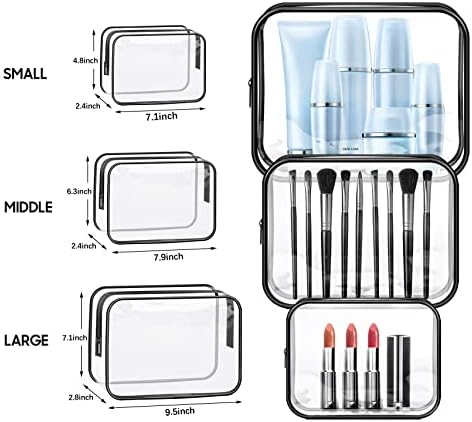 SLIJAR Clear Travel Toiletries Bag, 3 PCS Portable Waterproof Toiletry Bags for Women and Men, Clear Makeup Bags PVC Cosmetic Bag, Travel Accessories Wash Bag for Travelling and Holiday