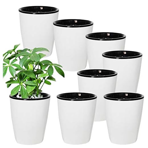 OJYUDD 8 Pack 4 Inch Self Watering Plastic Planter with Inner Pot White Flower Plant Pot,Modern Decorative Flower Pot for All House Plants,Flowers,Herbs,African Violets