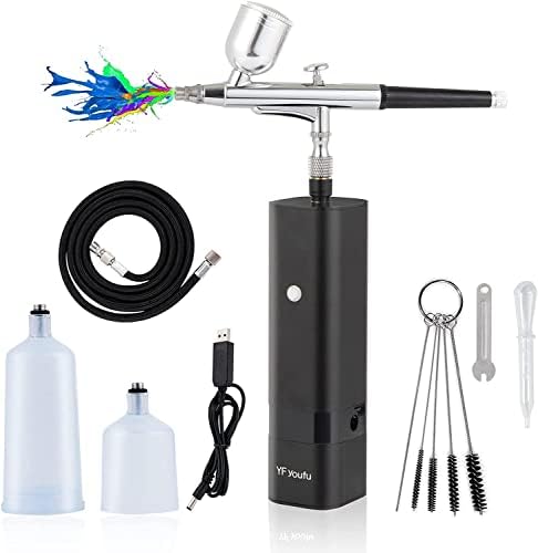 YF youfu Cordless Airbrush Kit with Compressor, 32PSI Handheld Mini Air Brush Gun Set, Portable High Pressure Air Brushes for Painting, Tattoo, Nail Art, Mode, Makeup, Cake, Barber
