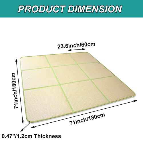 Myoyay 71'' X 71'' Tatami Mat Rattan Japanese Floor Mats 0.47'' Thick Igusa Tatami Futon Mattress Non-Slip Breathable Memory Foam Area Rug Tatami Rug Mat Bedroom Yoga Zen Sleeping Crawling Mat(Green) #TOP1
