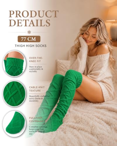 Image of Pcavin Thigh High Socks for Women, Long Cable Knit Over Knee Boot Stockings | Extra Long Fit, Cable Knit Texture, Warm Thick Knit, Winter Boot Socks, Cozy Leg Warmers, Sweater Sock Style