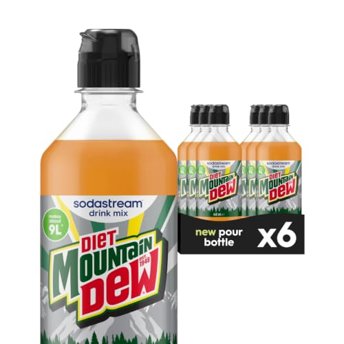 Sodastream Diet Mountain Dew Syrup Drink Mix Sugar Free Caffeinated Syrup Citrus Flavour 6 x 440ml Multipack Home Sparkling Water Makes Approx. 54L