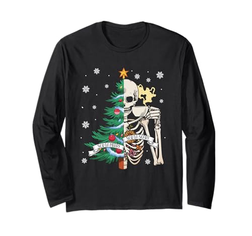 Funny Christmas Sorta Merry Sorta Scary Skeleton Xmas Tree Manga Larga
