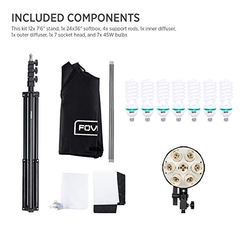 Fovitec - 1-Light 1600W Fluorescent Lighting Kit for Photo & Video with 24"x36" Softbox & Stand