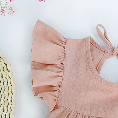 Goodplayer Toddler Baby Girl Dress Summer Cotton Linen Ruffle Halter Sleeveless Kids Casual Beach Party Dresses 1-6 Years (Pink, 90, 2_Years),2-3T #TOP4
