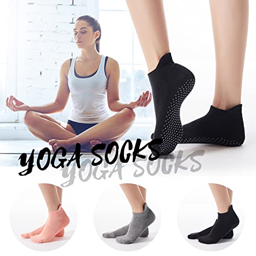 Doovid Women Yoga Socks Non Slip Socks With Grips Pilates Ankle Socks Anti Slip Hospital Socks 3 Pairs Black & Light Grey & Nude #TOP5