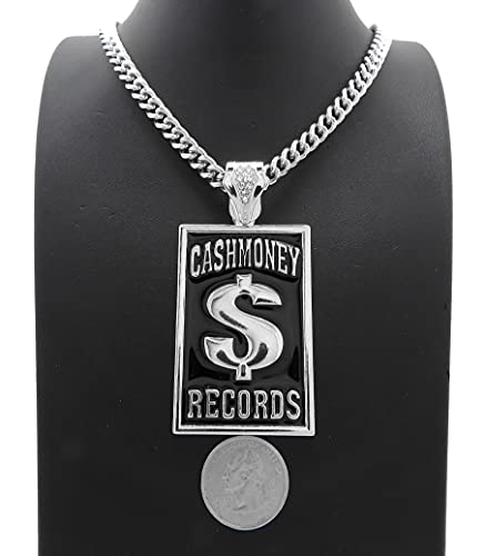 Hip Hop Cash Money Records Pendant Box/Cuban/Rope Chain Necklace XZP111 (30, Silver Cuban Chain)4