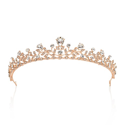 SWEETV Diadème de mariage en cristal pour mariée - Princess Tiara Headband Pageant Crown, bijoux de cheveux de mariée pour femme et fille, Or Rose Cover