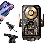 Be Oshare 車スマホホルダー 車載携帯ホルダー アルミアーム スケルトンデザイン エアコン送風口着用フック付き ダッシュボードスタンド付き 15W ワイヤレス充電 バッテリー付き エンジン切っても使用可能 自動開閉 タッチセンサー 360度回転 片手操作 全携帯機種適用 充電コード 安定 (ブラック)