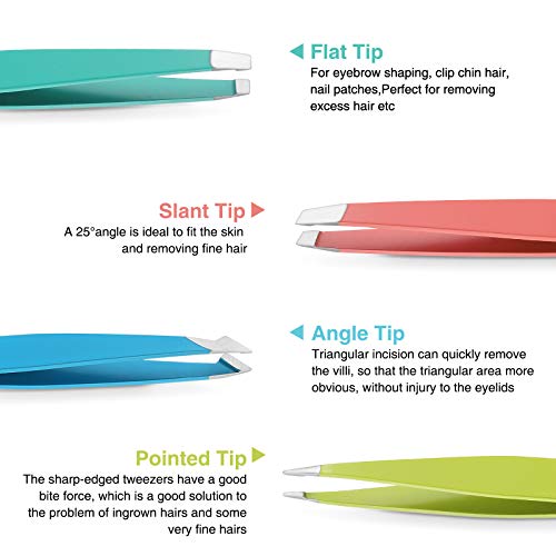 HAWATOUR Tweezers Set, 4Pcs Eyebrows Tweezers for Women, Great Precision for Ingrown Hair, Splinter, Facial Hair Removal, Multicolored - Thumbnail 2