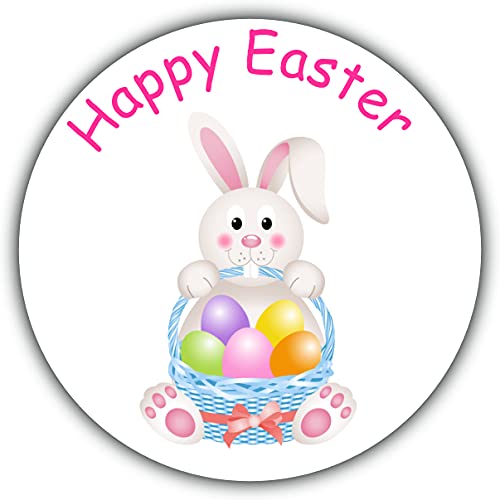 Personalised Happy Easter Stickers for Party Sweet Favour Gift Bags Seals Easter Bunny (24 x Round 45mm Medium)