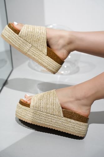 Cape Robbin Hacha Platform Slide Sandals for Women 2025 | Comfortable Summer Shoes | Raffia Espadrilles2