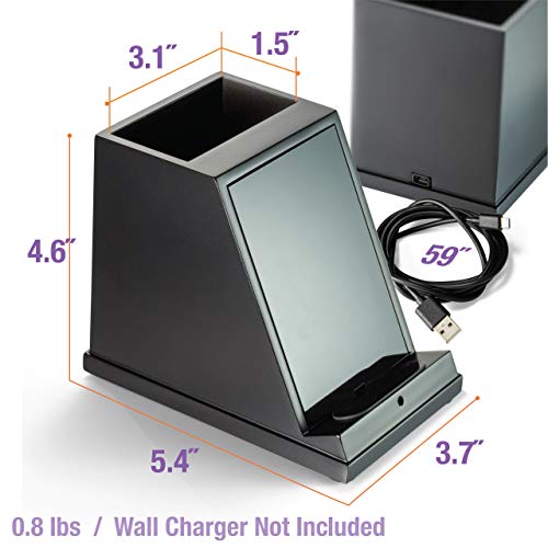 Organiseur de bureau sans fil compatible iPhone Samsung support bois noir - 2