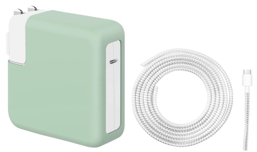 Image of Techmount Silicone Protective Cover with Silver Data Cable Potector Compatible with 29W /30W /35W MacBook Adapter Compatible with MacBook Air M2 M1 13 inch Models A2681 A2337 A2179 2020 (ONLY Cover)