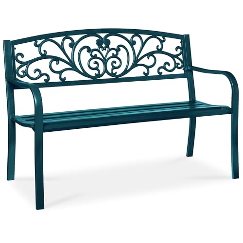 Best Choice Products Outdoor Bench Steel Garden Patio Porch Furniture for Lawn Park Deck wFloral Design Backrest Slatted Seat - Black product thumbnail 17