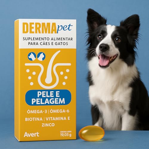 Suplemento Dermapet Pele e Pelagem Avert – Cães e Gatos – 30 Cápsulas – Ômega 3, Ômega 6, Biotina, Z