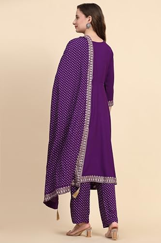 Image of TRENDMALLS Women's Rayon Foil Print Salwar Suit Set Anarkali Kurta Pant with Dupatta Pink Kurta Set for Women
