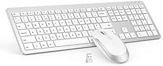 Wireless Keyboard & Mouse Sets - Slim Thin Wireless Keyboards and Mouse Combo Full Size Keyboard with Numeric Keypad Adjustable DPI Wireless Mouse -White & Silver